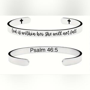 NEW Silver Cuff Bracelet "God is within her She will not fall" Psalms 46;5